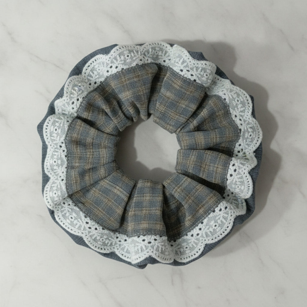 Lace Plaid Hair Scrunchie With Eyelet Trim – hair accessories (view 2)