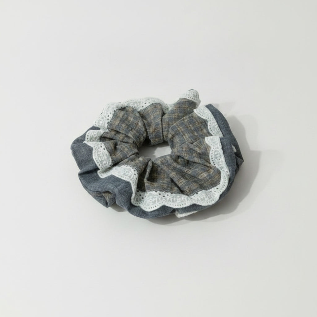 Lace Plaid Hair Scrunchie With Eyelet Trim – hair accessories (view 1)
