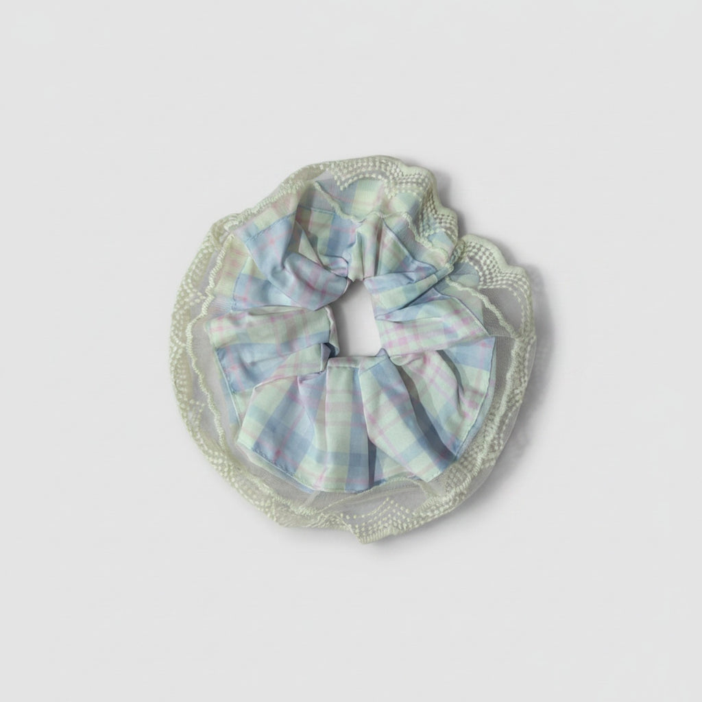 Pastel Plaid Lace Scrunchie Hair Tie