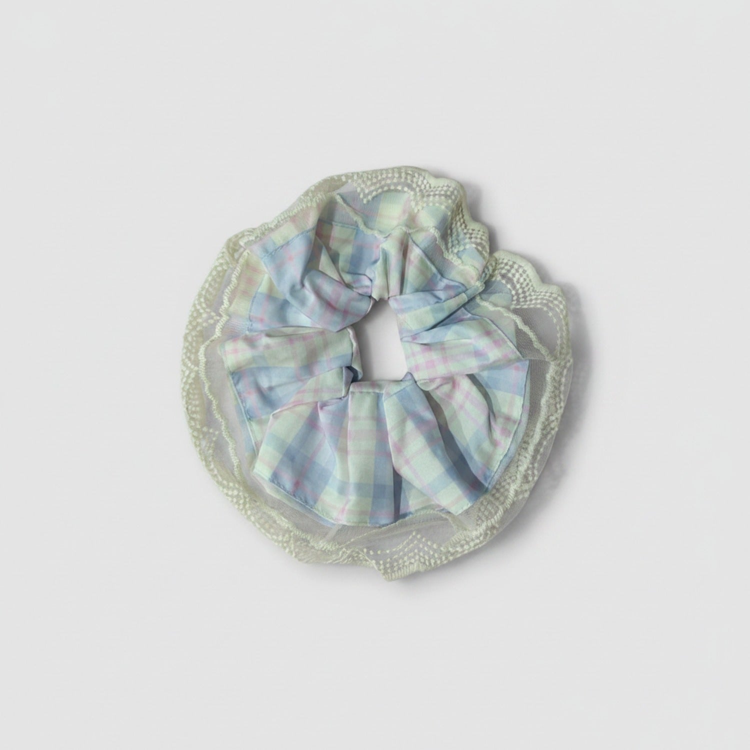 Pastel Plaid Lace Scrunchie Hair Tie