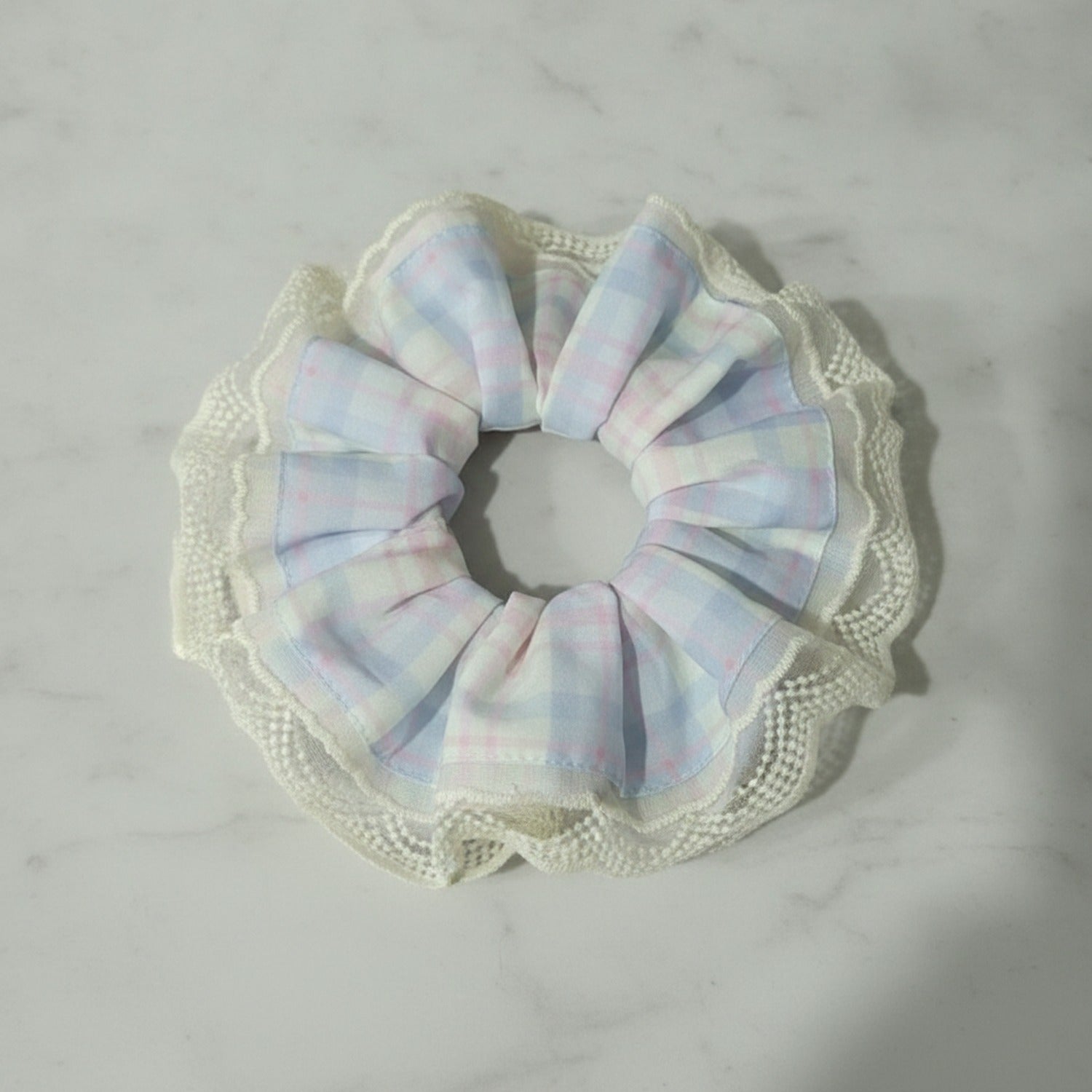 Pastel Plaid Lace Scrunchie Hair Tie