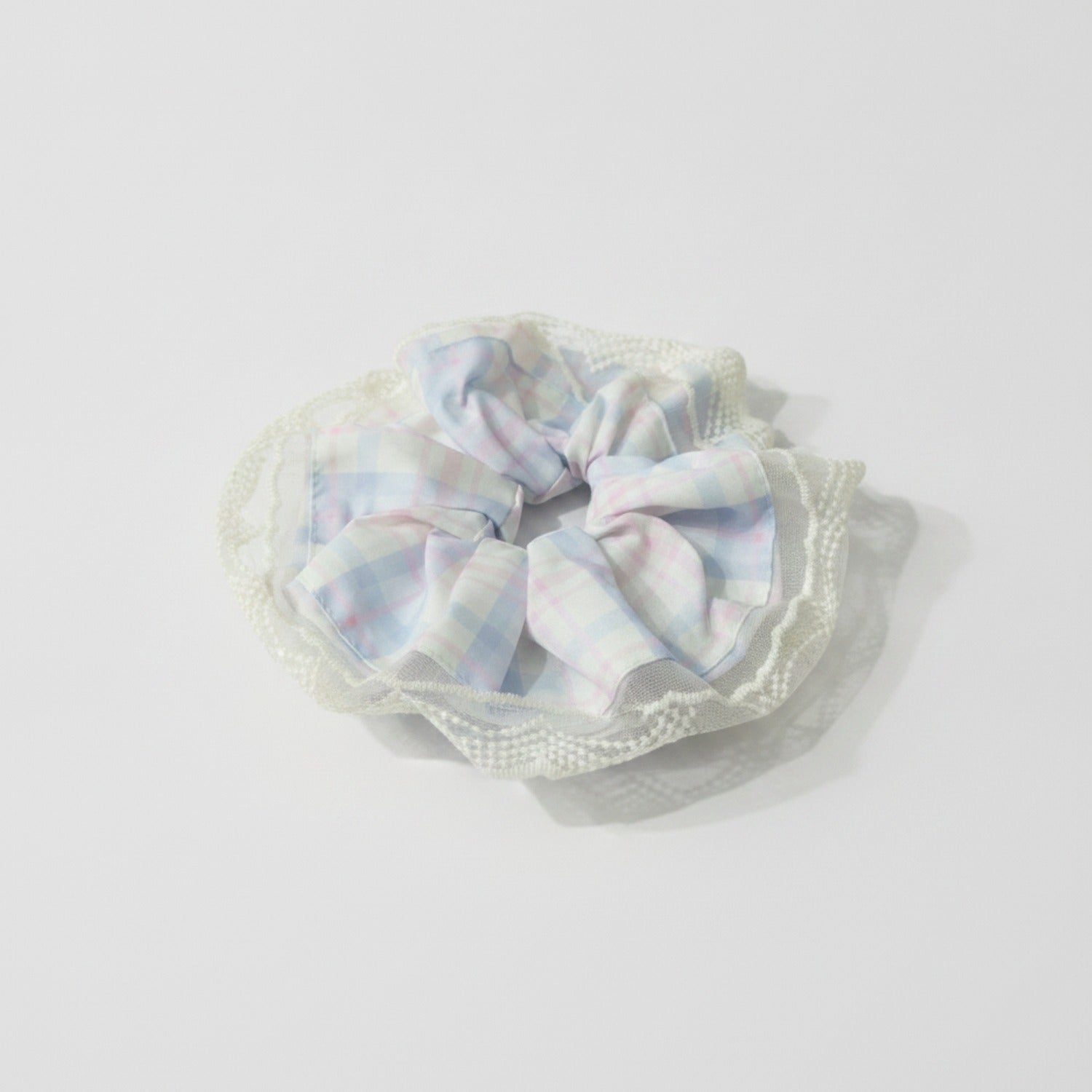 Pastel Plaid Lace Scrunchie Hair Tie