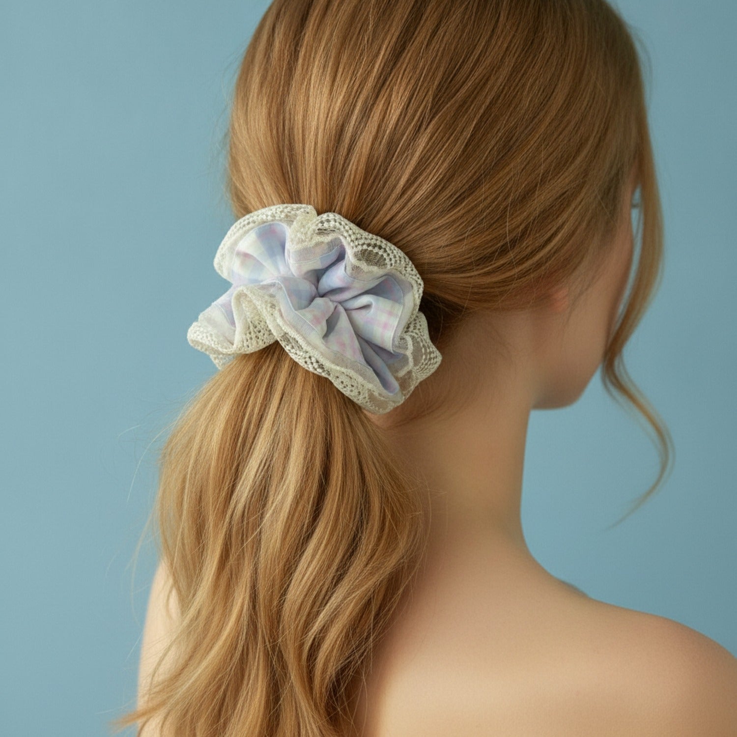 Pastel Plaid Lace Scrunchie Hair Tie
