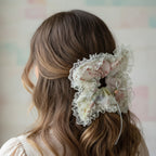Mint Lace Ruffle Hair Scrunchie With Floral Charm