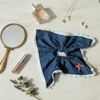 Navy Lace Scalloped Bow Hair Scrunchie – hair accessories (view 3)