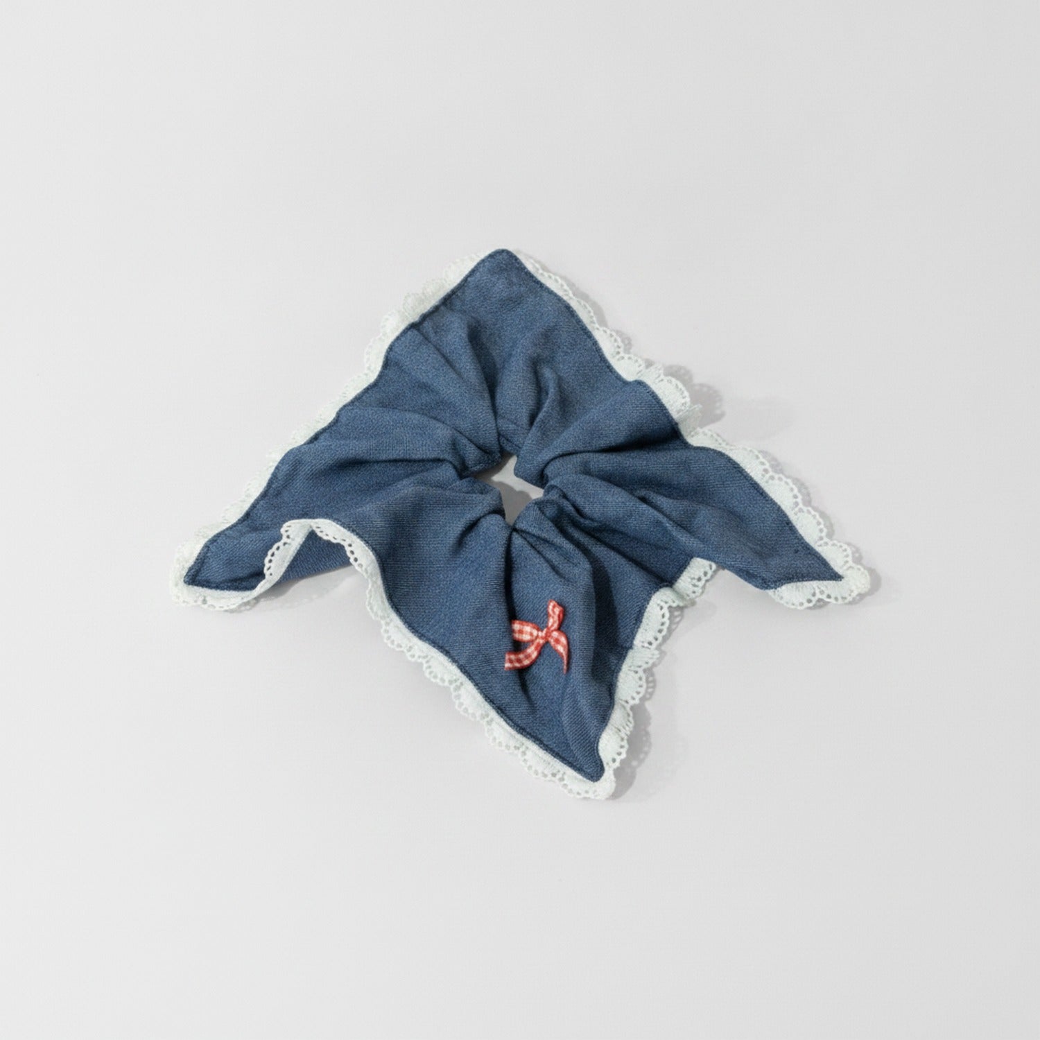 Navy Lace Scalloped Bow Hair Scrunchie