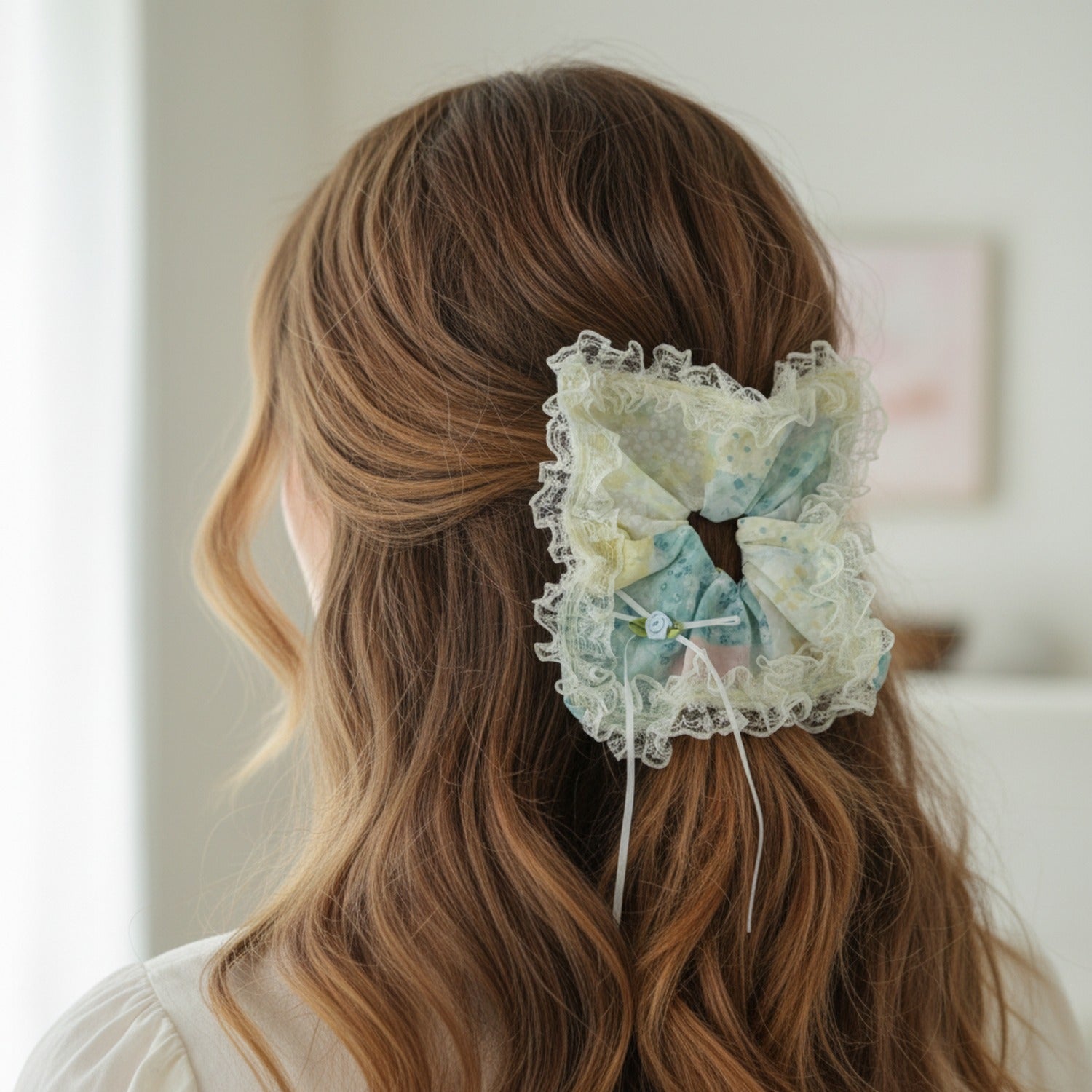 Mint Lace Butterfly Hair Clip Scrunchie