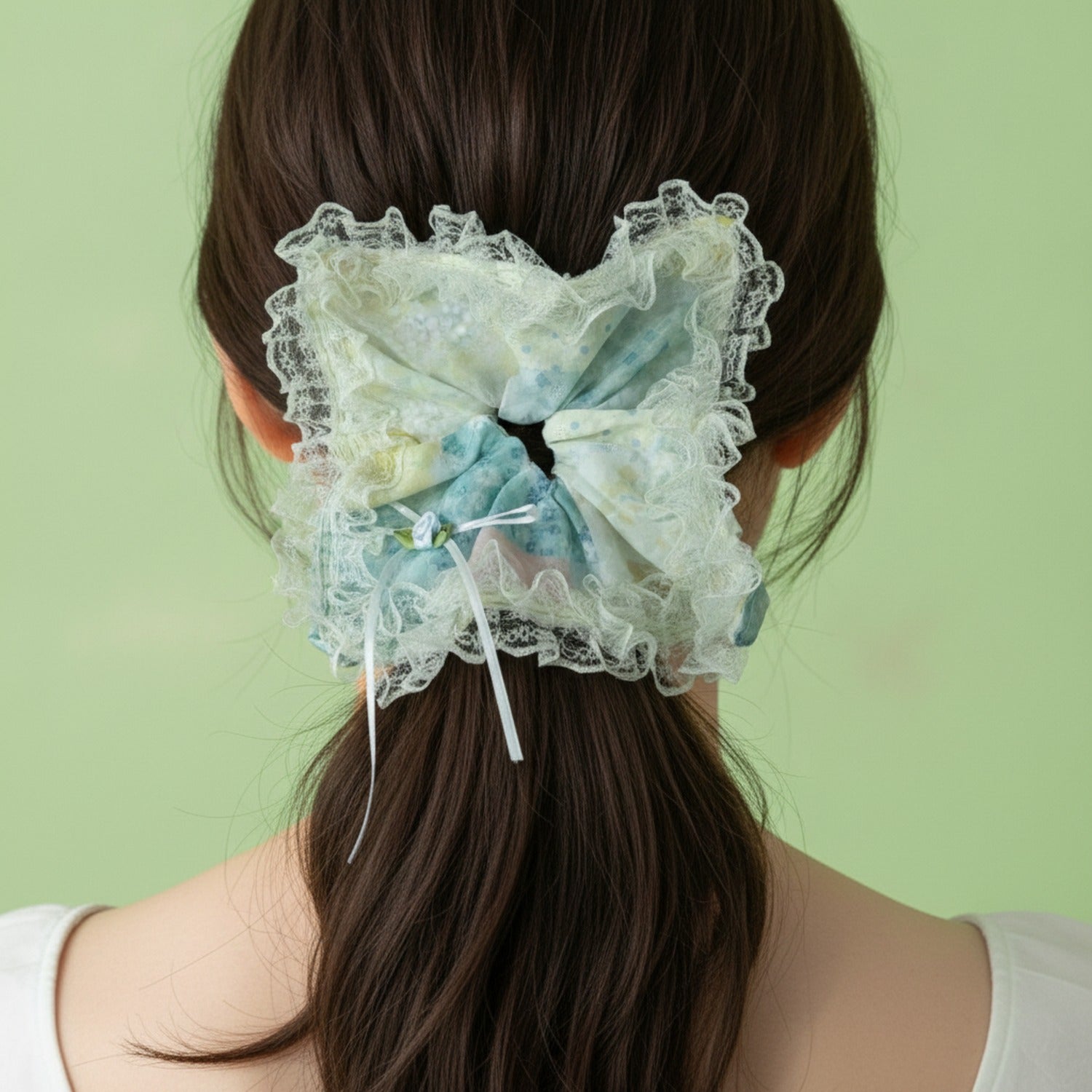 Mint Lace Butterfly Hair Clip Scrunchie