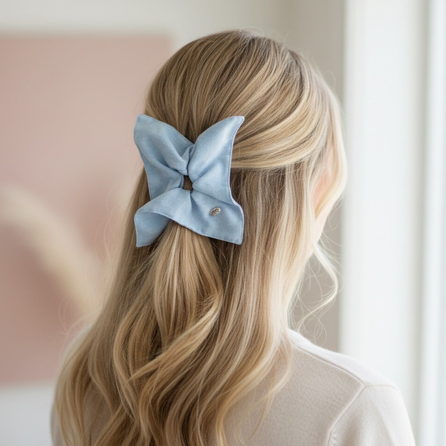 Ribbed Knit Bow Hair Clip Blue
