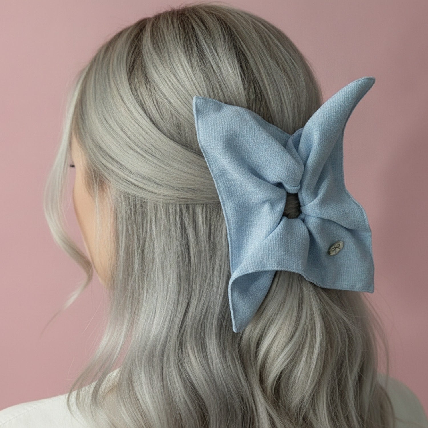 Ribbed Knit Bow Hair Clip Blue