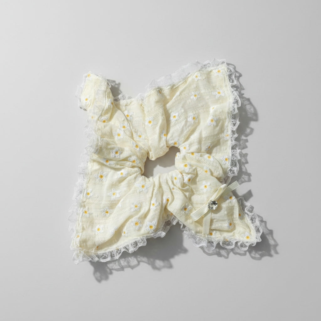 Daisy Lace Ruffle Hair Scrunchie Cream