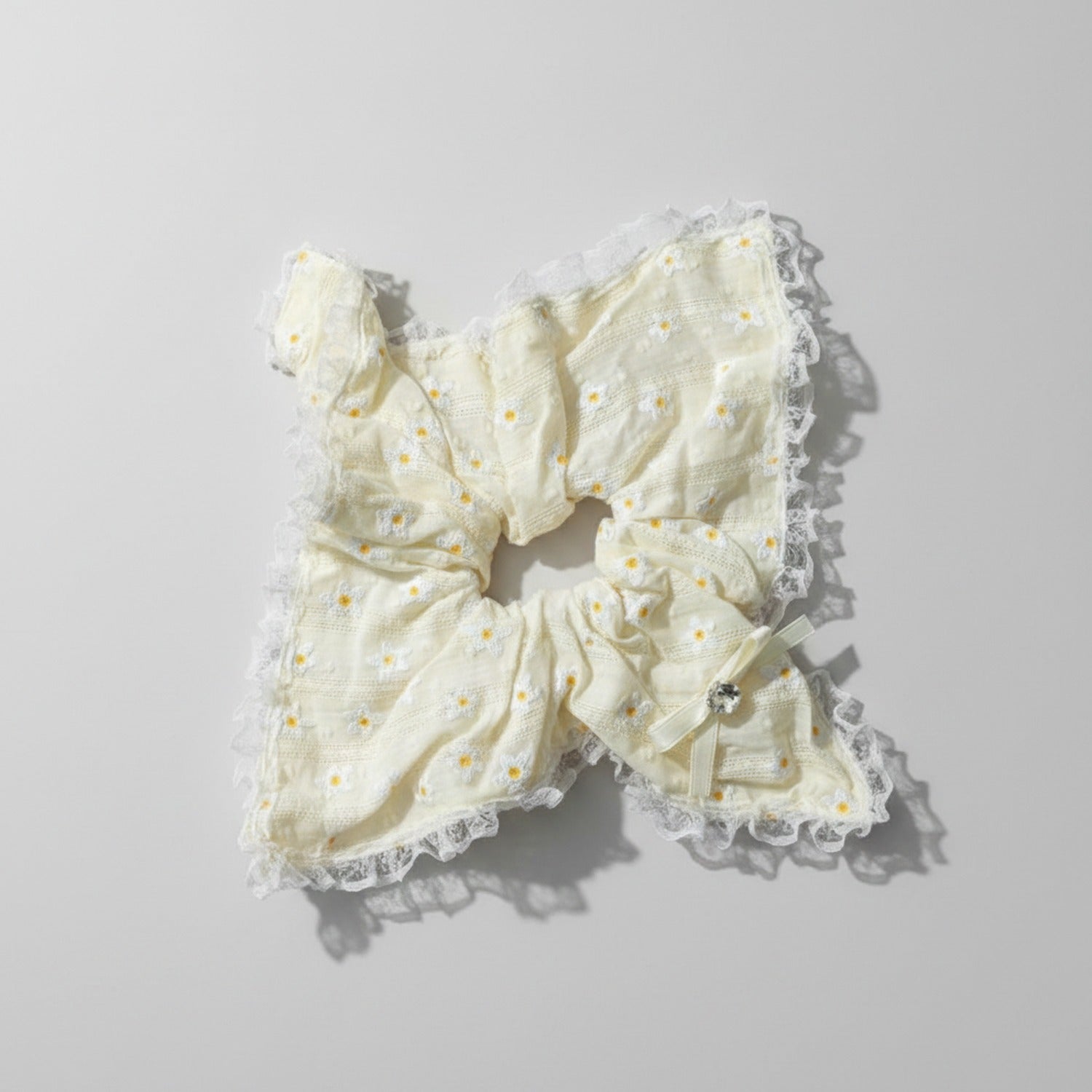 Daisy Lace Ruffle Hair Scrunchie Cream