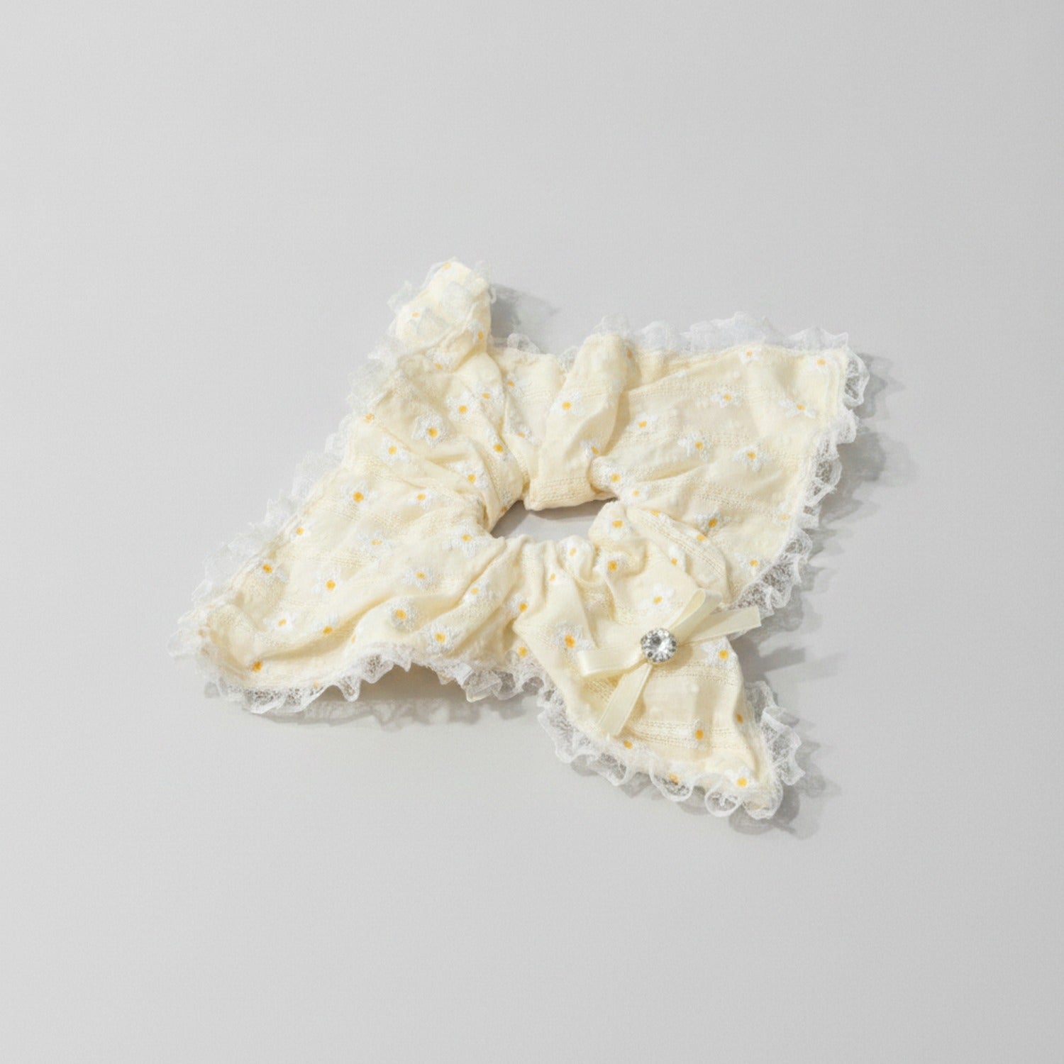 Daisy Lace Ruffle Hair Scrunchie Cream