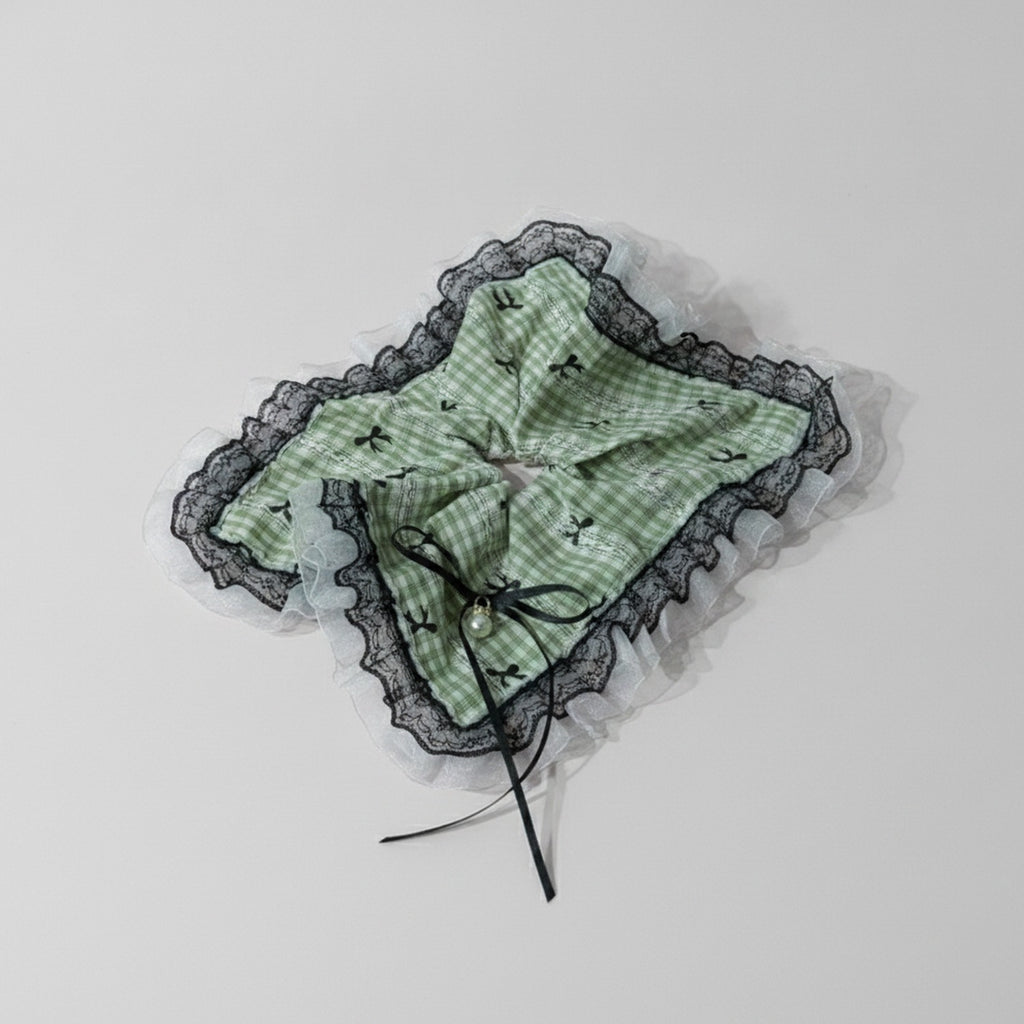 Green Plaid Lace Scrunchie Set With Bow – hair accessories (view 1)