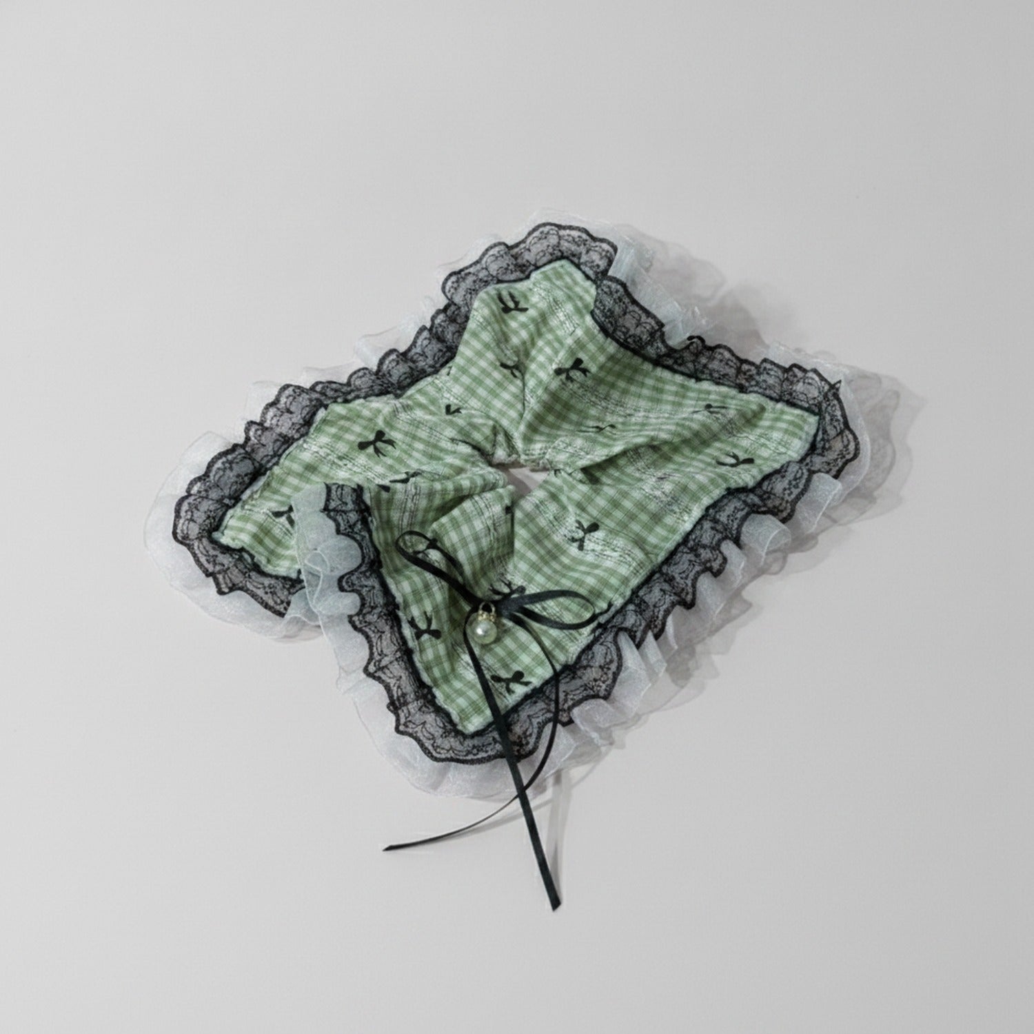 Green Plaid Lace Scrunchie Set With Bow