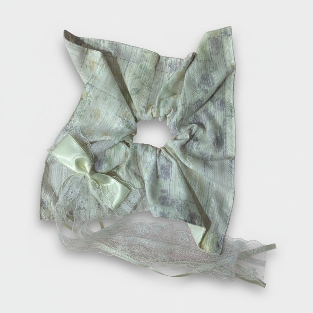 Sage Green Lace Bow Hair Scrunchie