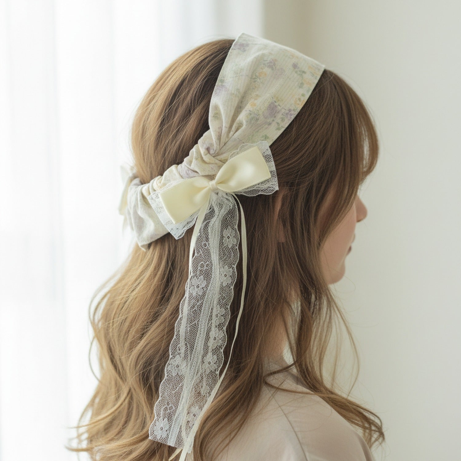 Sage Green Lace Bow Hair Scrunchie