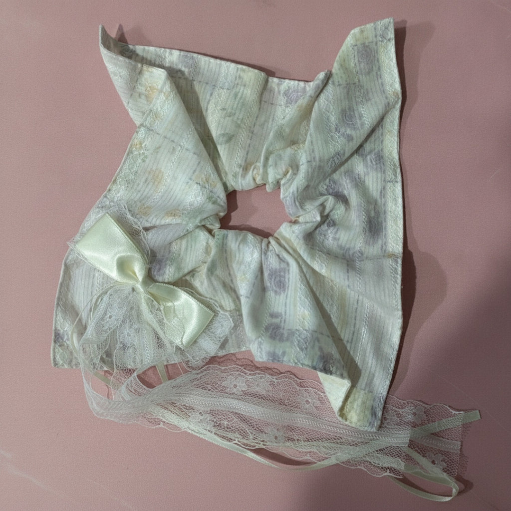 Sage Green Lace Bow Hair Scrunchie – hair accessories (view 2)