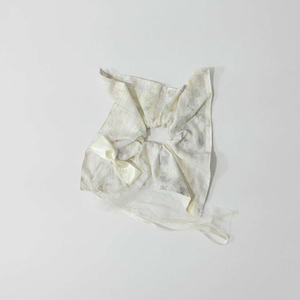 Sage Green Lace Bow Hair Scrunchie – hair accessories (view 1)