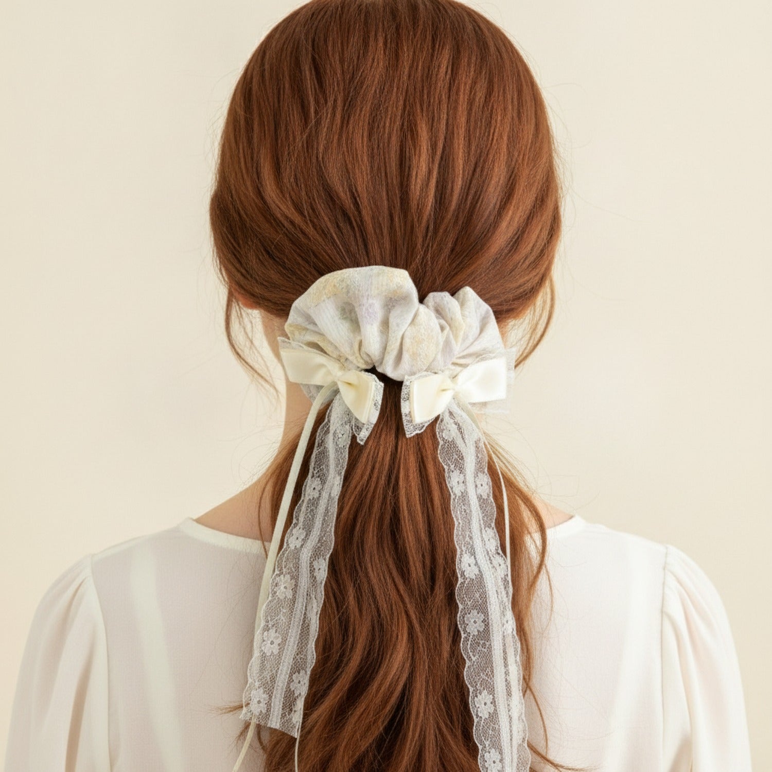 Sage Green Lace Bow Hair Scrunchie