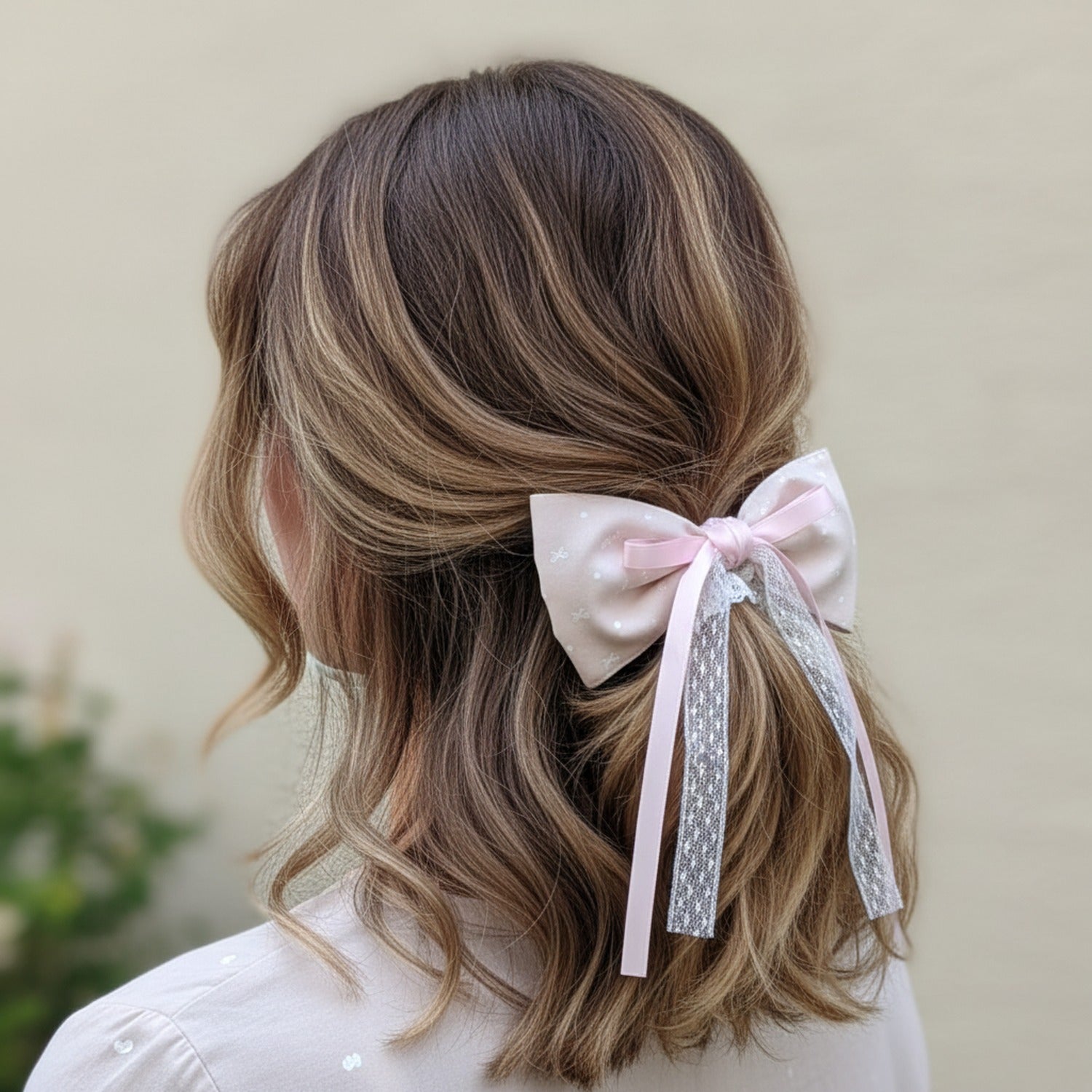 Satin Bow Hair Scrunchie With Lace Detail