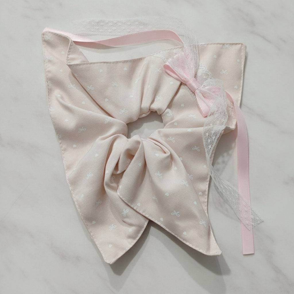 Satin Bow Hair Scrunchie With Lace Detail – hair accessories (view 2)