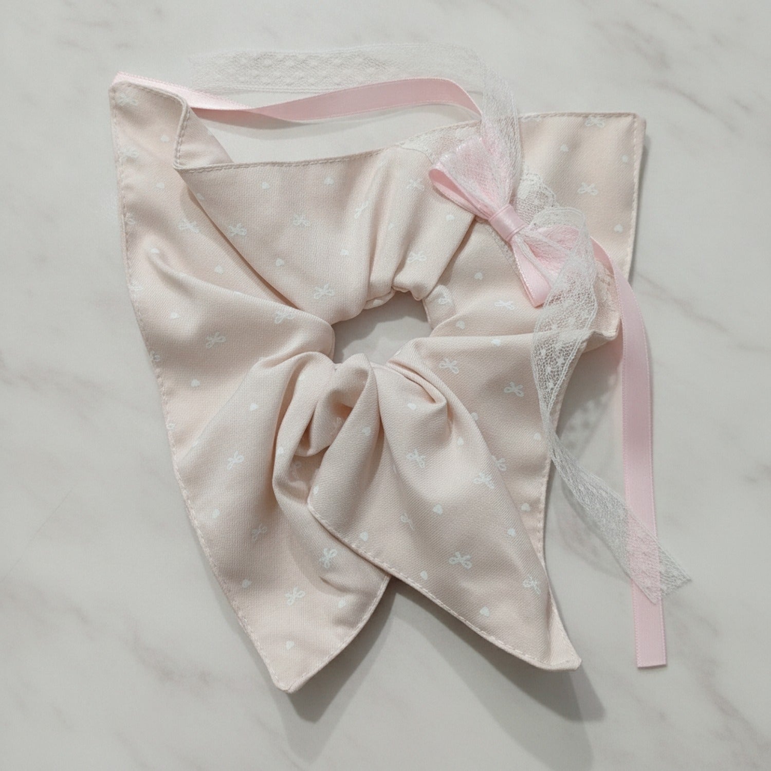 Satin Bow Hair Scrunchie With Lace Detail