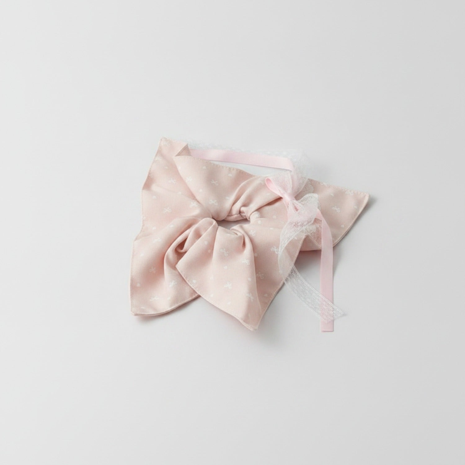 Satin Bow Hair Scrunchie With Lace Detail