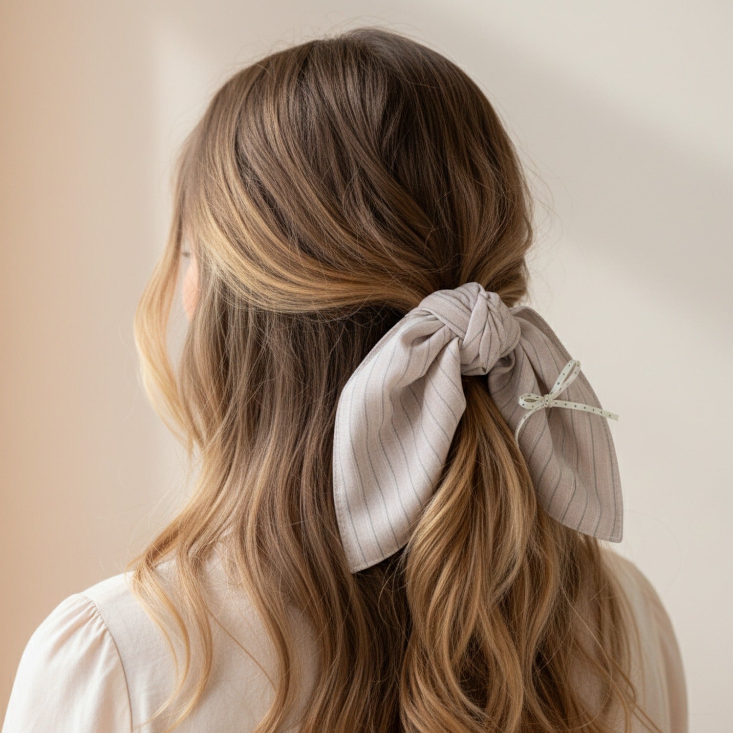 Pinstripe Linen Hair Bow Scrunchie