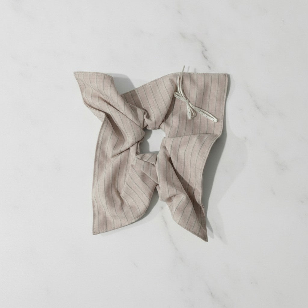 Pinstripe Linen Hair Bow Scrunchie – hair accessories (view 2)