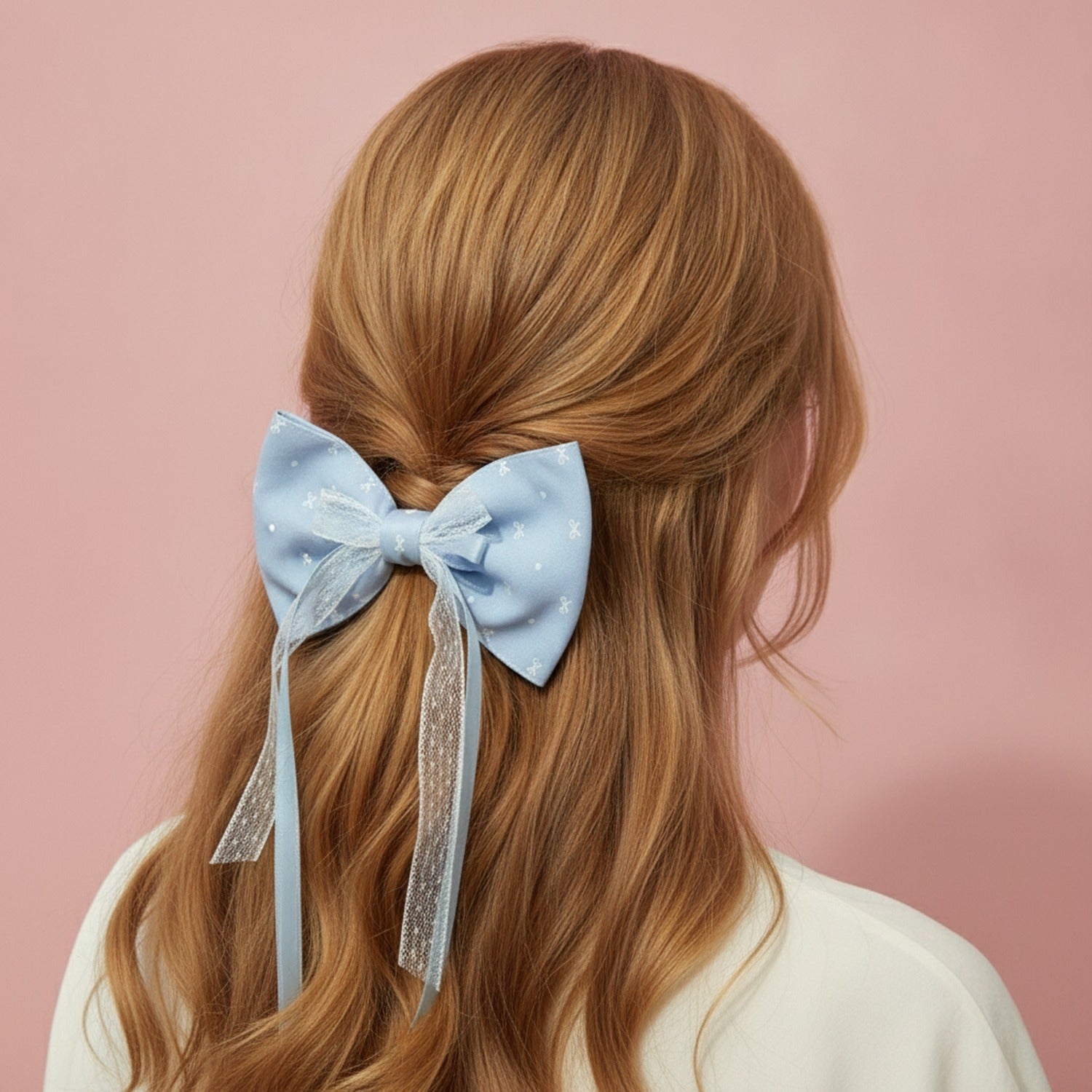 Blue Floral Lace Bow Hair Clip