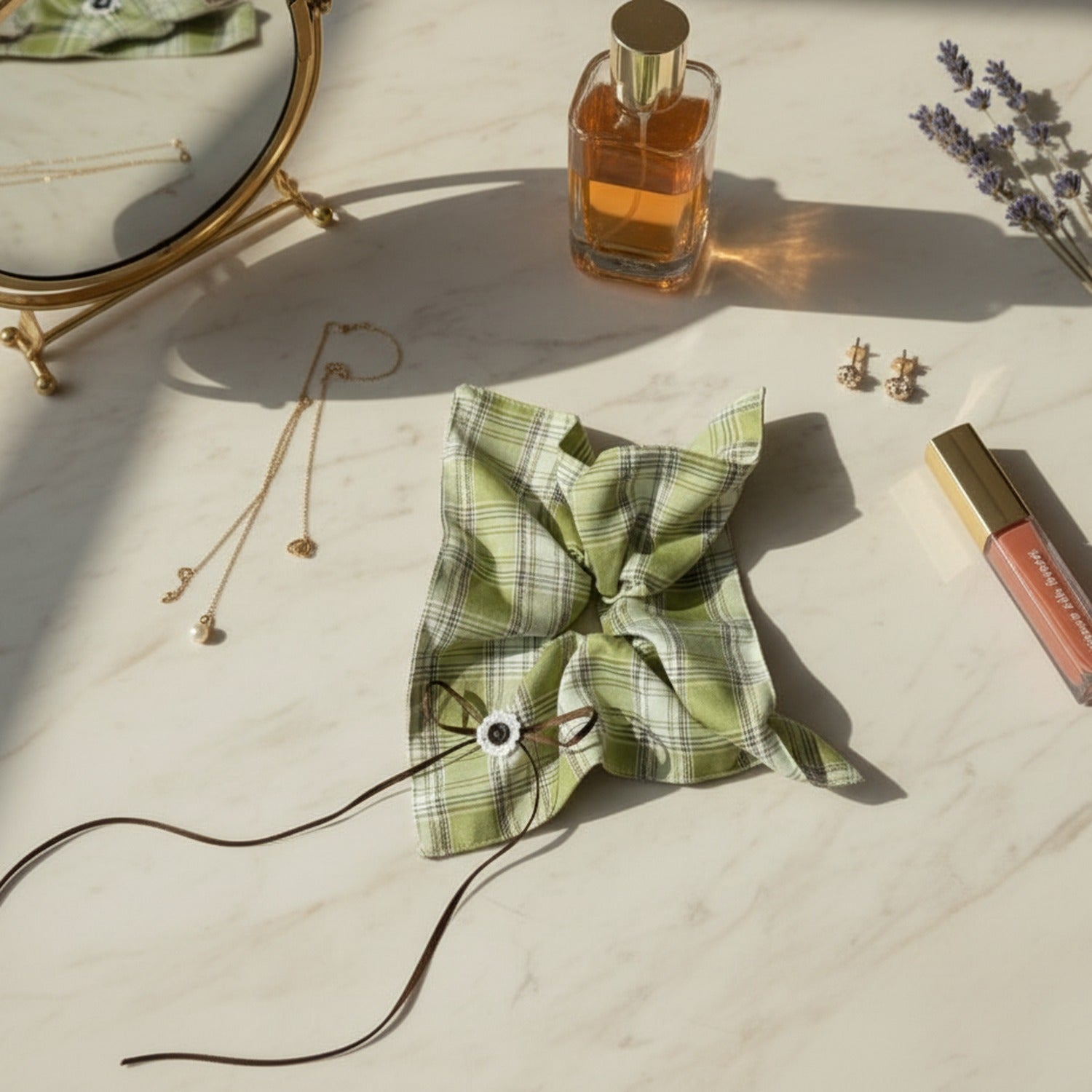 Green Plaid Bow Hair Tie Scrunchie