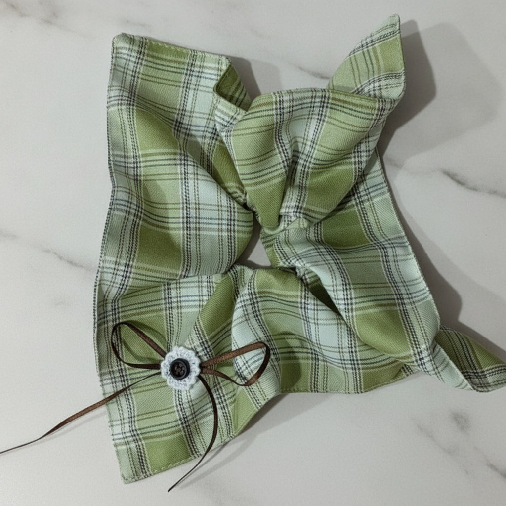 Green Plaid Bow Hair Tie Scrunchie – hair accessories (view 2)