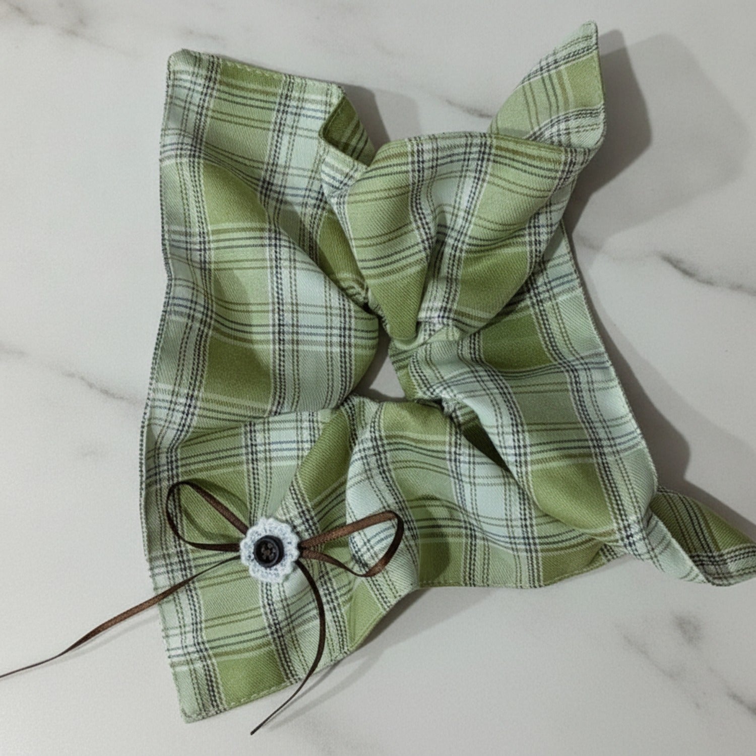 Green Plaid Bow Hair Tie Scrunchie