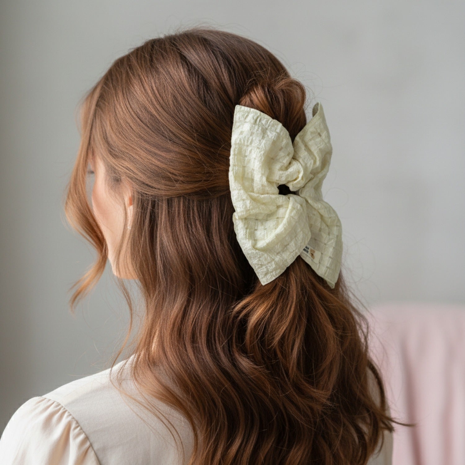Crinkled Cream Butterfly Hair Bow Clip