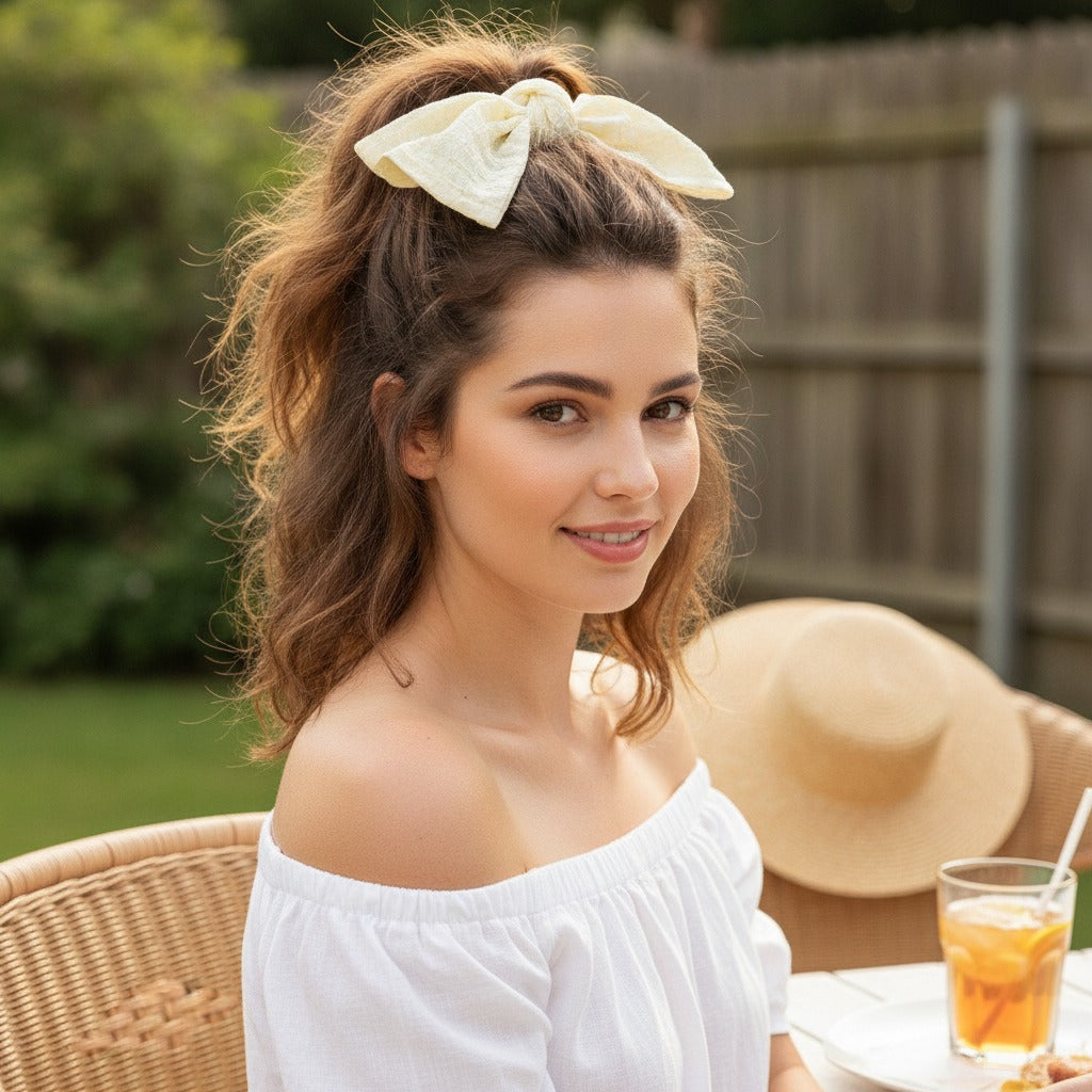 Crinkled Cream Butterfly Hair Bow Clip