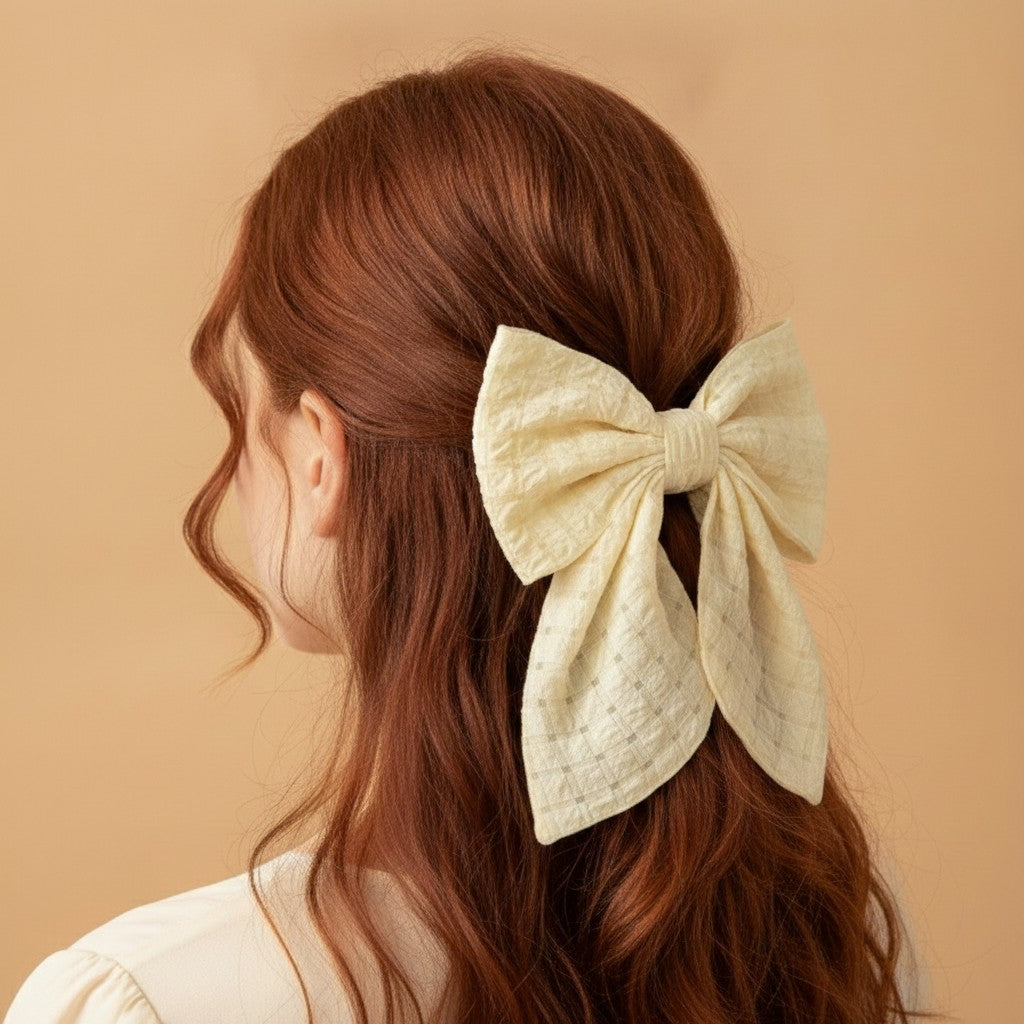 Crinkled Cream Butterfly Hair Bow Clip