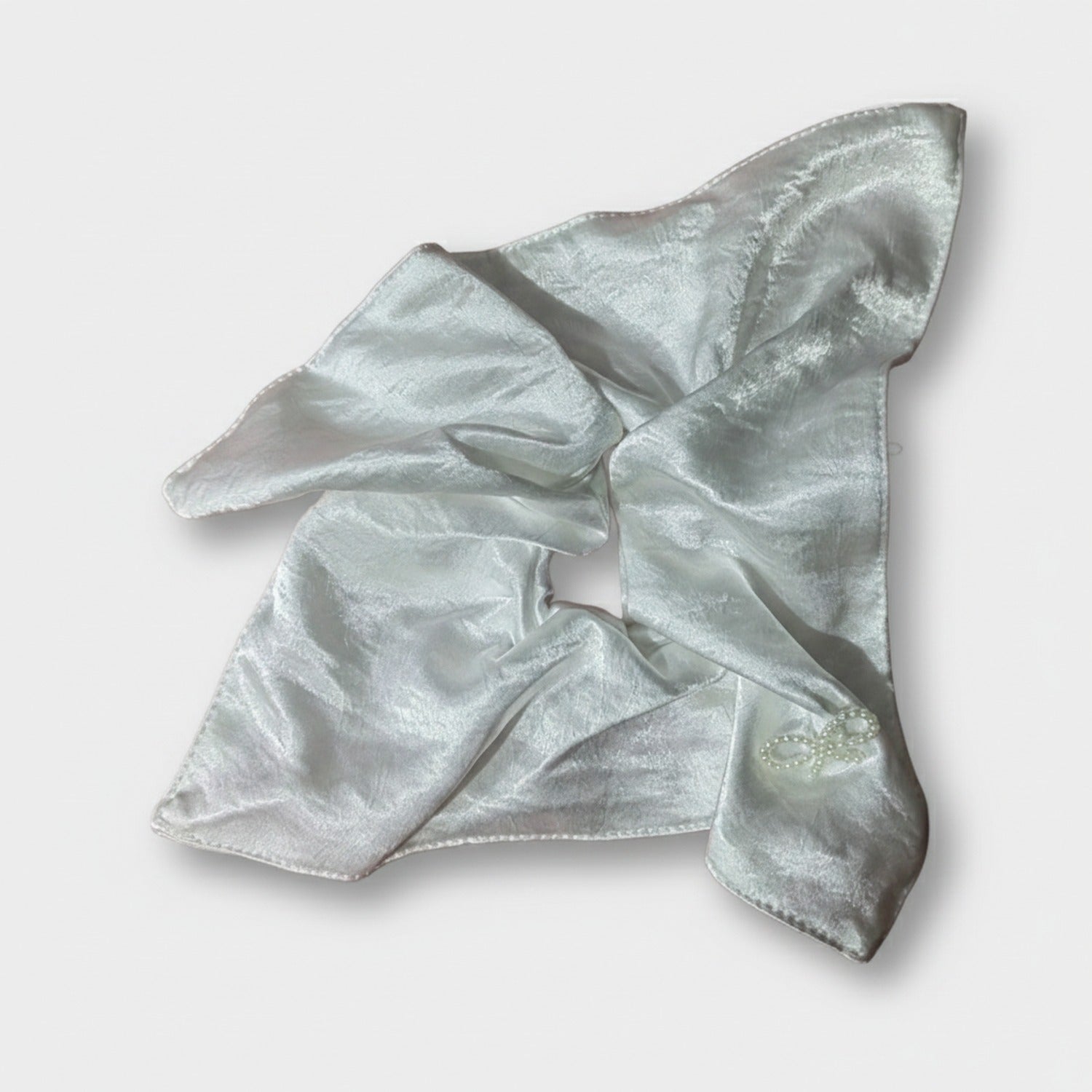 Satin Pearl Hair Bow Scrunchie Ivory
