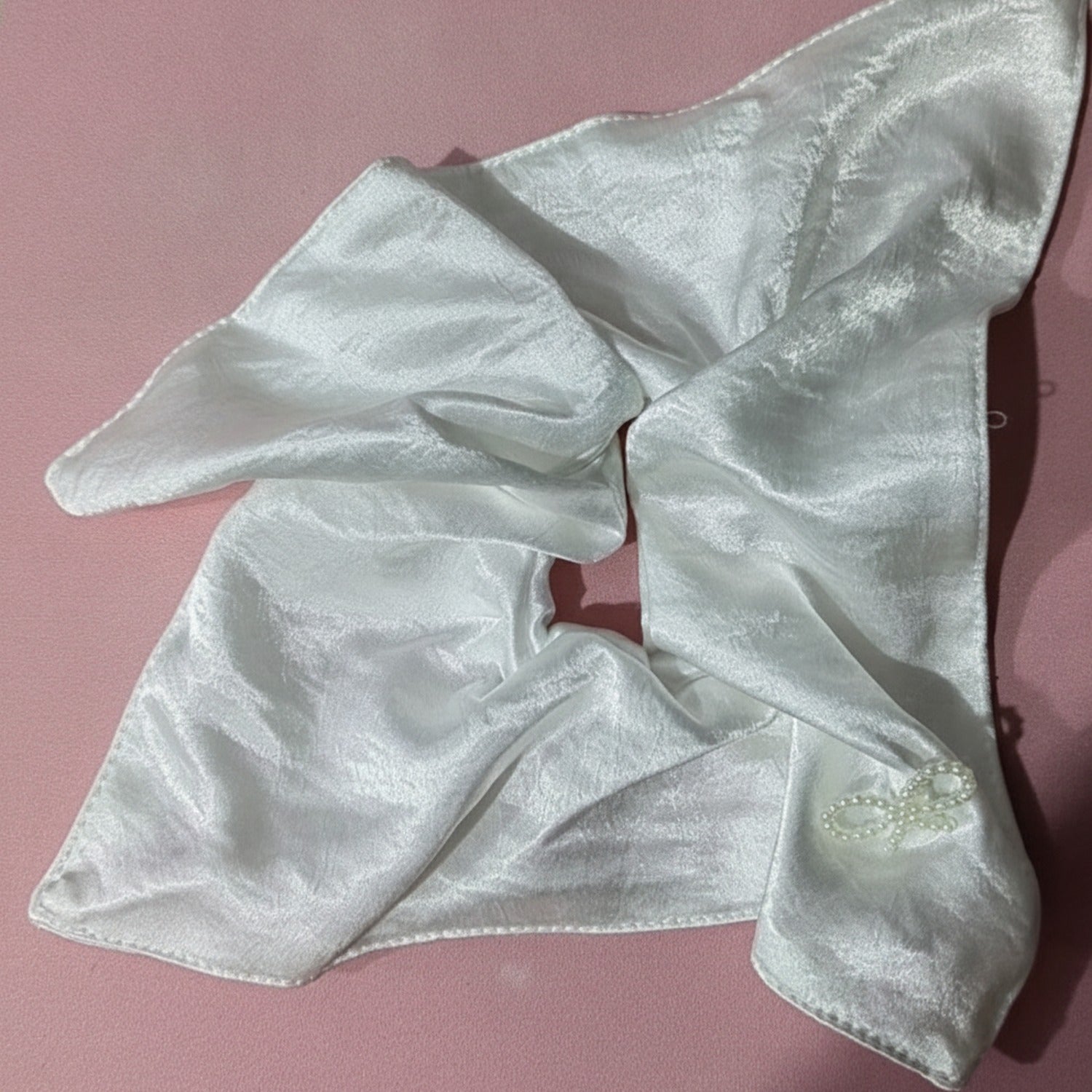 Satin Pearl Hair Bow Scrunchie Ivory