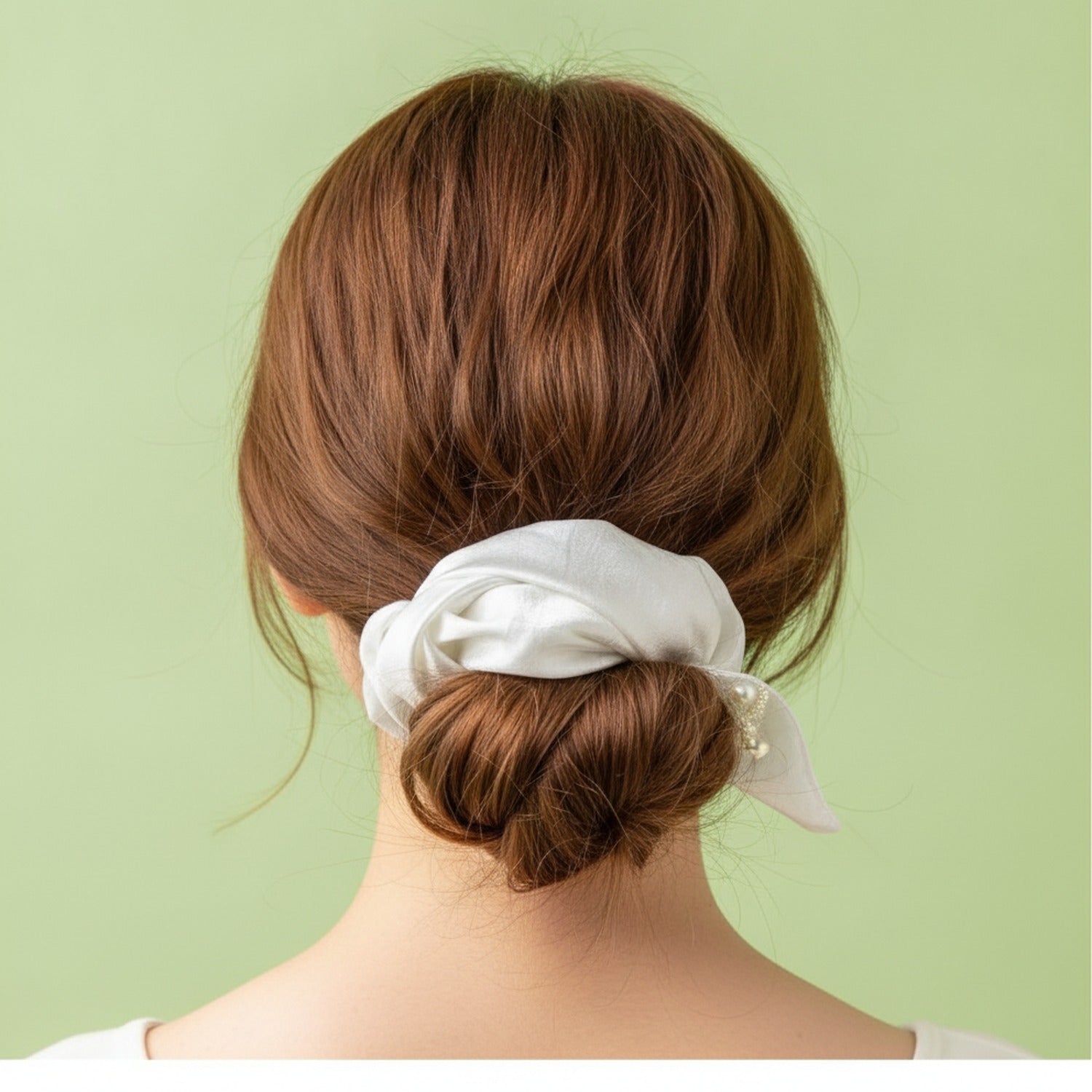 Satin Pearl Hair Bow Scrunchie Ivory