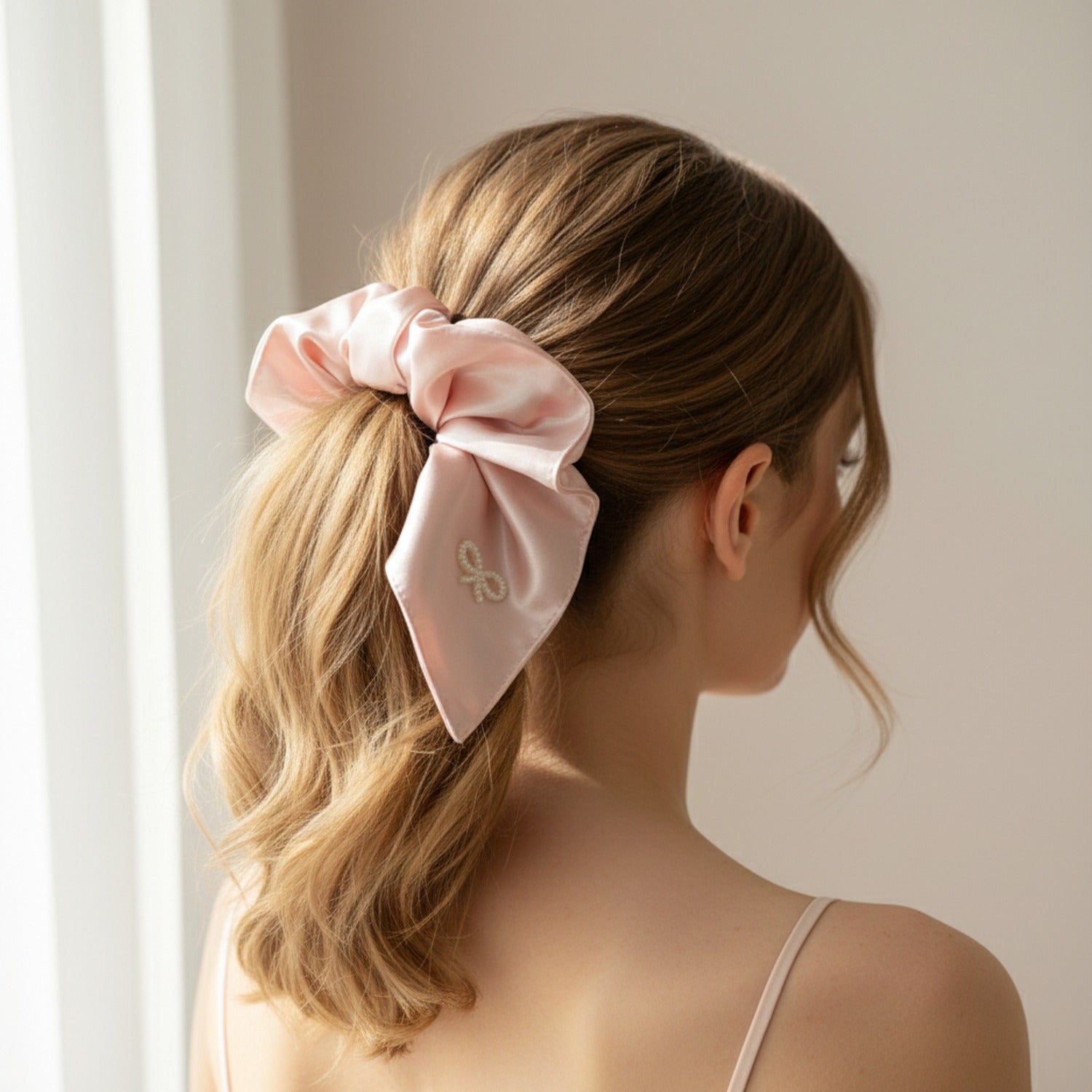 Satin Bow Hair Scrunchie In Mauve