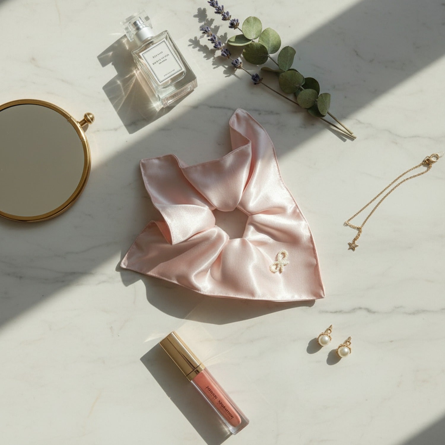 Satin Bow Hair Scrunchie In Mauve
