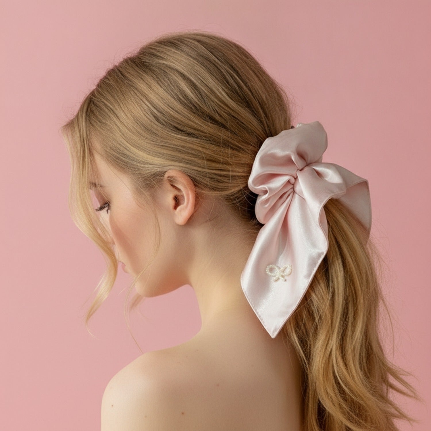Satin Bow Hair Scrunchie In Mauve