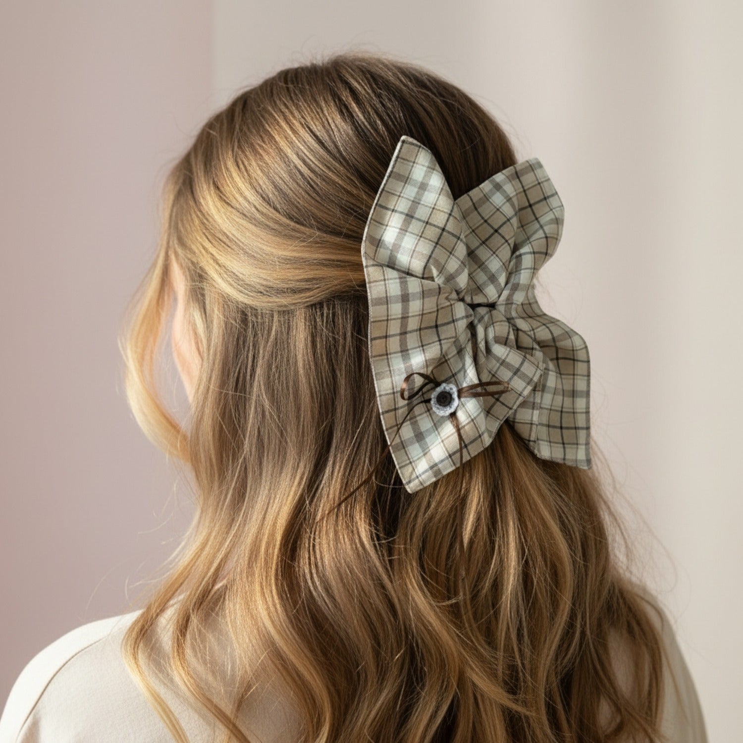 Plaid Bow Hair Clip Green
