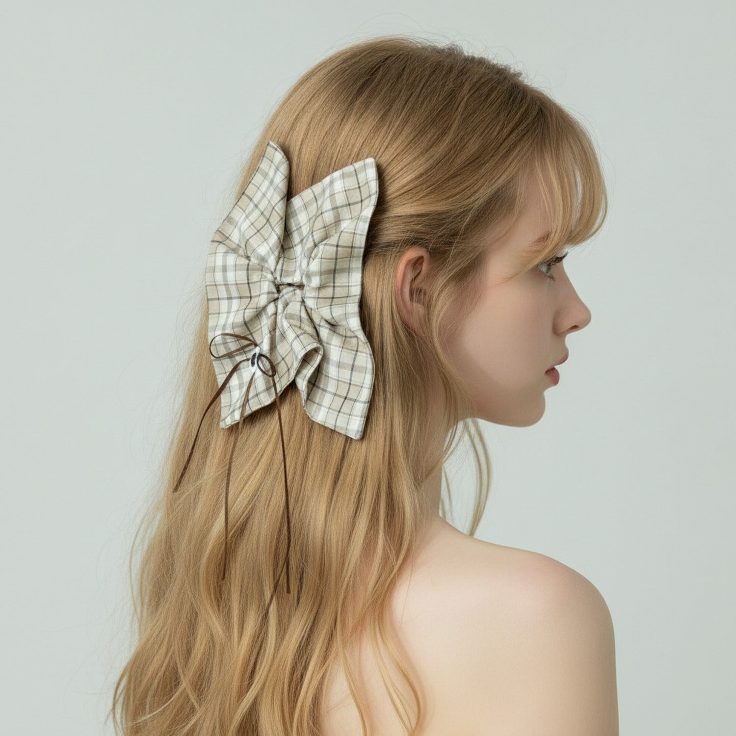 Plaid Bow Hair Clip Green