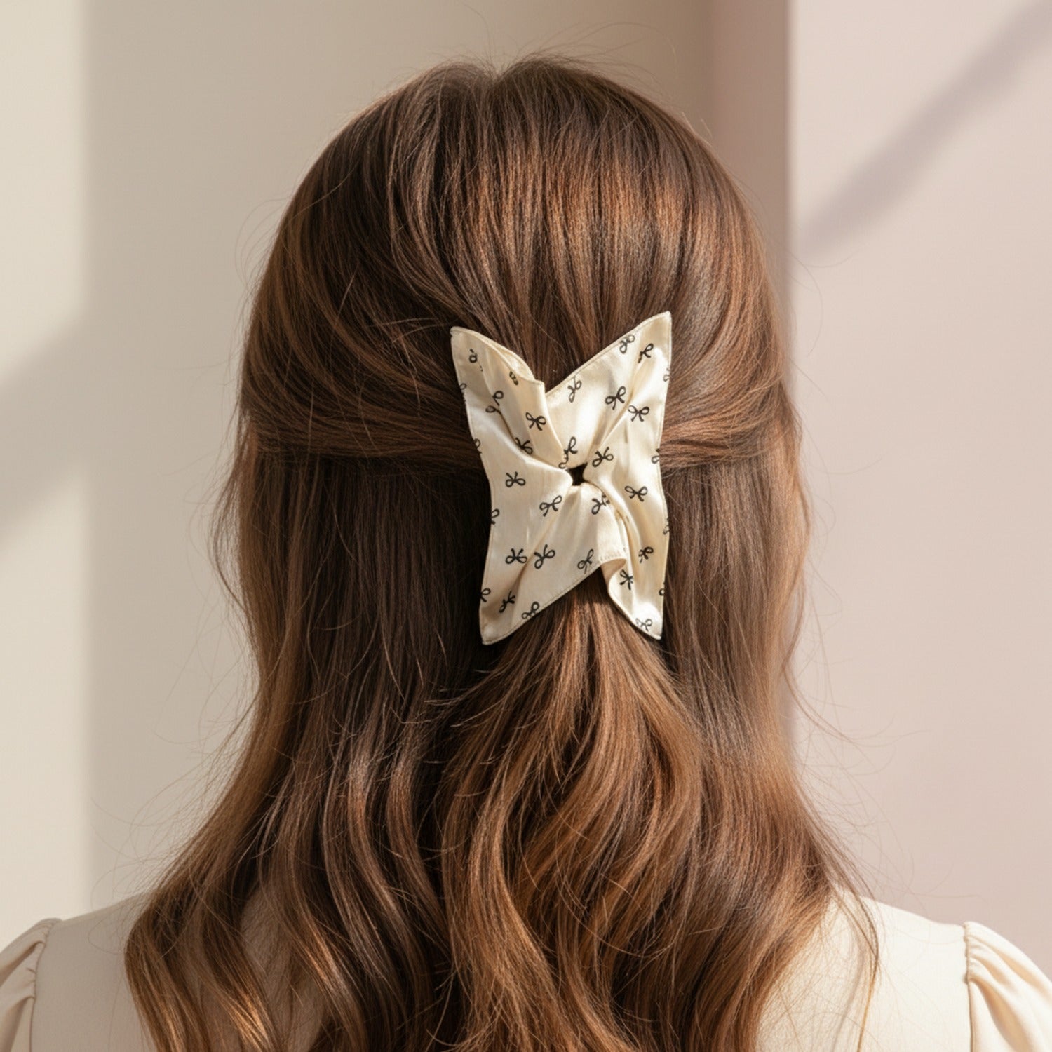 Bow Print Linen Hair Tie Scrunchie