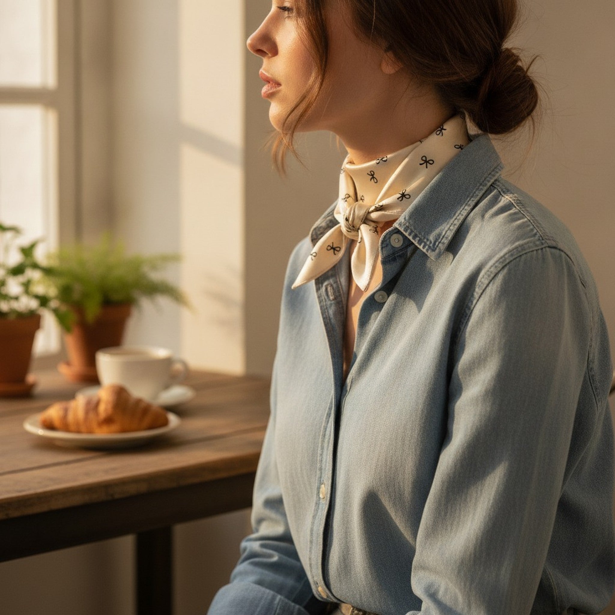 Chic Bow Print Satin Hair Scarf – hair accessories (view 2)