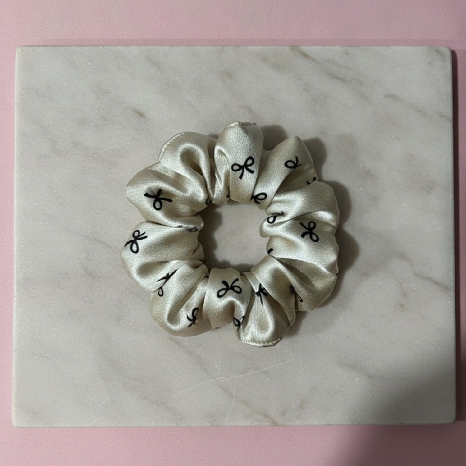 Bow Print Linen Hair Tie Scrunchie