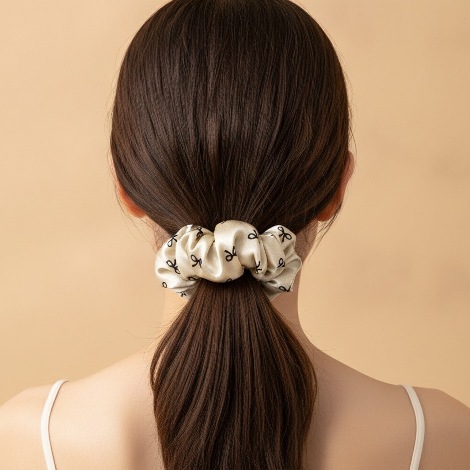 Bow Print Linen Hair Tie Scrunchie
