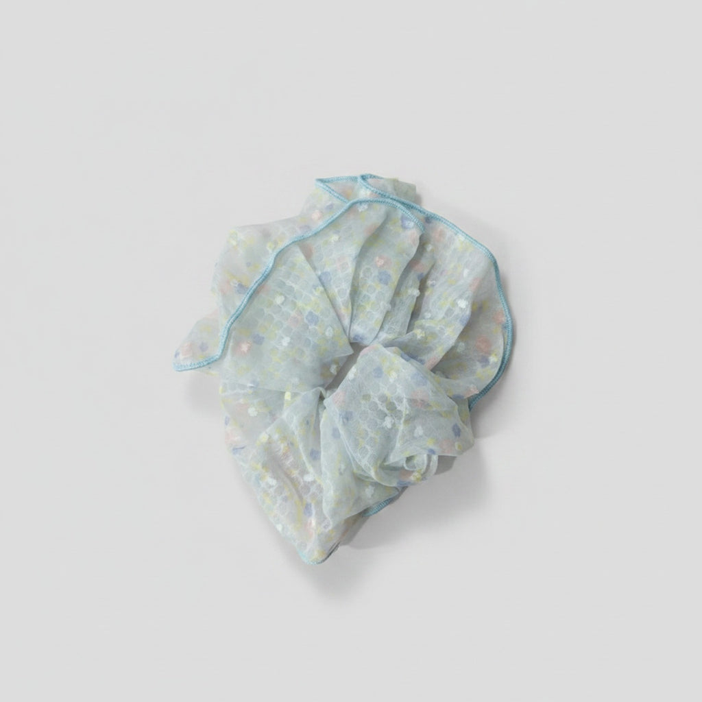 Pastel Plaid Hair Scrunchie With Blue Trim